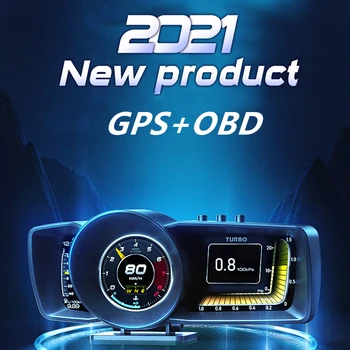 Новейший HD автомобильный HUD OBD2 + GPS, многофункциональная приборная панель, умный спидометр, Автоматическая сигнализация, автомобильный компьютер с турбонаддувом