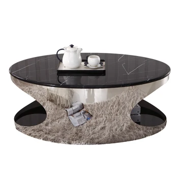 Изготовленный на заказ мраморный чайный столик из нержавеющей стали, простой современный домашний овальный светлый роскошный малогабаритный чайный столик из закаленного стекла