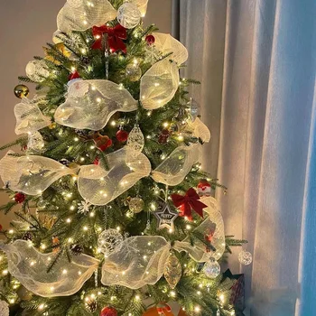 26 см 10 Ярдов золотой ленты Рождественский цветочный венок Сетка DIY Рождественская елка Ленточное украшение Свадебная лента для упаковки Рождественских подарков