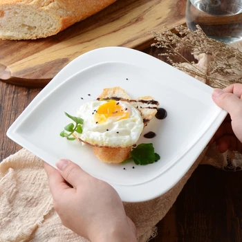 Креативная керамическая плоская тарелка чисто-белая тарелка для пасты западной кухни, набор для суши и десерта, квадратная простая домашняя обеденная тарелка для завтрака