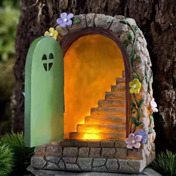 Сказочный сад, Солнечная каменная дверь, украшение из смолы, Статуя ручной росписи для сада, лужайки во внутреннем дворе, Наружное украшение для вечеринки в честь Хэллоуина