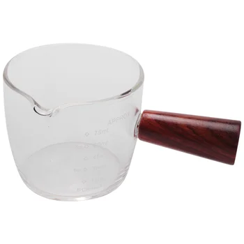 Стеклянный мерный стаканчик для эспрессо, 75 МЛ, Тройной кувшин для бариста, одинарные носики с деревянной ручкой