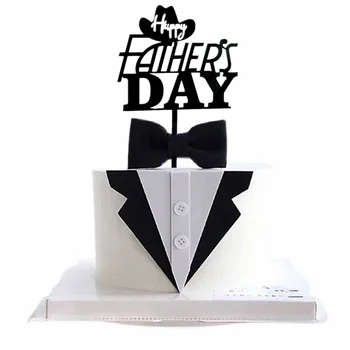 Костюм С галстуком-бабочкой Для мужчин, Топпер для торта с Днем Рождения, Золотой, Черный, Акриловый, подарок для вечеринки в честь Дня отца, Топпер для торта, украшение для десерта 