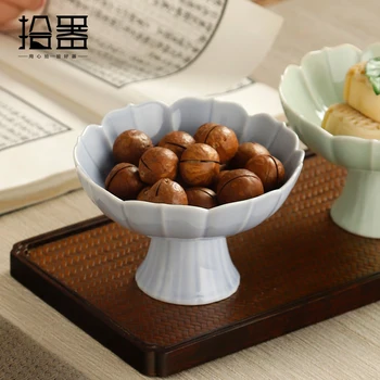 Керамическая тарелка с высокой ножкой бытовая китайская тарелка с фруктами чайная тарелка японская ретро-тарелка для дим-самов Buddha pastry plate t