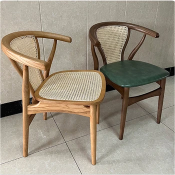 Скандинавские дизайнерские обеденные стулья из ротанга, домашний кухонный обеденный стул из массива дерева, креативные гостиничные ретро-кресла, мебель для столовой