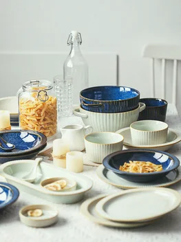 Набор посуды Бытовая легкая современная керамическая посуда роскошного светлого цвета, креативная высококачественная миска и подарочная коробка для палочек для еды