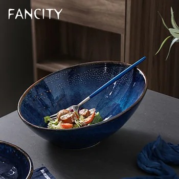 Домашняя миска для шляп в японском стиле FANCITY, креативная миска для холодной овощной лапши, ретро-салатница, подглазурная керамическая миска
