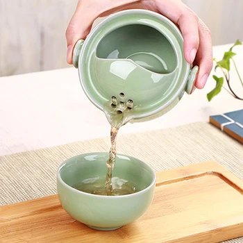 Портативный дорожный Керамический Чайный набор Кунг-фу Включает в себя 1 Чайник и 1 Чашку, Высококачественный элегантный гайвань, Красивый и простой чайник-заварочный чайник