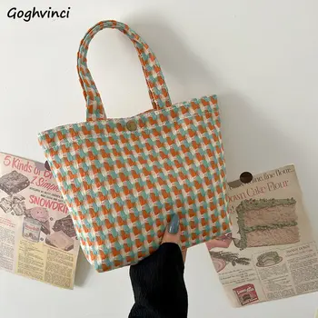 Новые клетчатые сумки для ланча, универсальные Простые переносные сумки для бенто, женские сумки в стиле ретро, маленькие сумки с панелями, Офисная женская хлопковая сумка