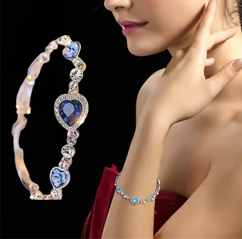 Изысканный браслет в форме любви, браслет с синими кристаллами, женский браслет со стразами, ювелирные изделия на День Святого Валентина, подарки
