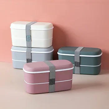 Японский ланч-бокс для детей, двухслойная коробка для бенто в микроволновой печи с крышкой, Переносной контейнер для хранения продуктов в холодильнике, для школы