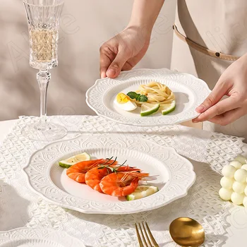 Европейская Керамическая Тарелка для столовой, Креативные Рельефные Тарелки для Спагетти, Настольный Органайзер для Послеобеденного чая и торта, Посуда для домашней Кухни