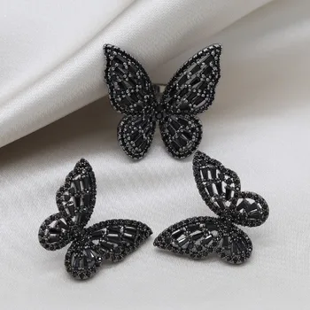 Горячие продажи Модных ювелирных изделий Серьги-кольца с бабочкой из черного циркона Женские