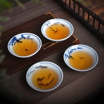 Керамическая сине-белая чайная чашка Ручная роспись бамбуковая шляпа чайная чашка Домашняя винтажная чашка Подглазурный чайный набор кунг-фу 1 шт. Чайная чаша