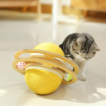 Игрушка-мяч для кошек, космический астероид, мяч для кошачьих царапин, поворотный стол, трек, мяч для кошачьих когтей с тремя шариками-колокольчиками, интерактивные игрушки для кошек