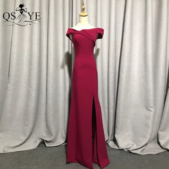 Простое темно-красное вечернее платье бордового цвета без рукавов, платье русалки для выпускного вечера, вечернее платье с открытыми плечами, женское платье с разрезом