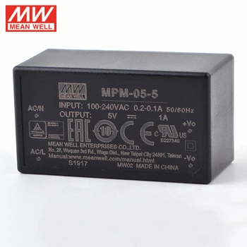 MEAN WELL MPM-05-5 от 110 В/220 В до 5 В постоянного тока 1A 5 Вт Медицинский инкапсулированный Импульсный источник питания модульного типа AC/DC