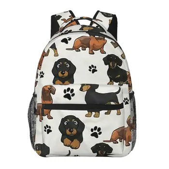 Милый рюкзак с изображением щенка для мужчин и женщин, рюкзак для книг о таксе, женский школьный рюкзак