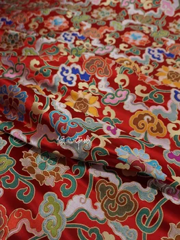 Китайская классика Парча жаккардовый атлас красное облако шелковая ткань Satin de soie Satén шелк hanfu cloth DIY patchworkbag