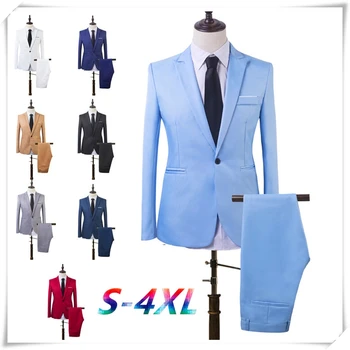 Деловой мужской повседневный приталенный пиджак с длинным рукавом, брюки офисного размера, большой размер S-4XL