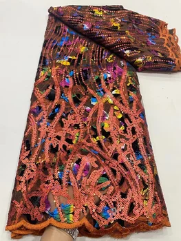 Африканские кружева из ткани с вышивкой 4,5 м Белая африканская кружевная ткань высокого качества 2023 Блестящие пайетки для вечерних платьев красного цвета