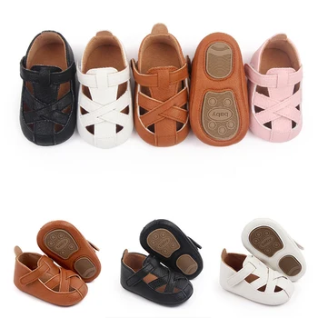 Обувь для первых ходунков, кожаные летние сандалии с мягкой подошвой для девочек и мальчиков, удобная обувь для младенцев