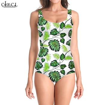 CLOOCL Цельный купальник с принтом листьев Монстеры, купальник-монокини Hawaii, женская одежда для плавания, купальники для женщин