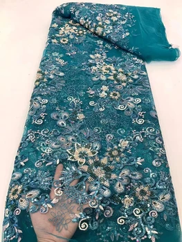 Высококачественная французская кружевная вышивка, сетчатая вышивка, африканские блестки, ткань для вышивания бисером, свадебное платье, 5 ярдов
