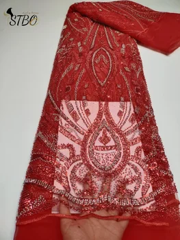 Мода 2023, Африканский дизайн, ткань высшего качества, бусины ручной работы, сетчатое кружево, блестки для изготовления свадебного или вечернего платья