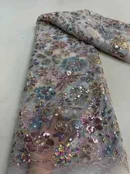 африканская кружевная ткань высокого качества 2023 г. вышитый тюлевый цветок 5 ярдов сетчатый материал Золото в продаже для пошива свадебных платьев