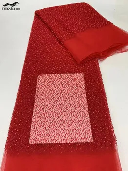 Madison-Африканская кружевная ткань ручной работы с бисером, красная французская вышивка, Нигерийская свадьба, высокое качество, 2023