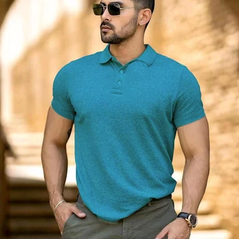 2023 Мужская летняя повседневная футболка с коротким рукавом, модная джентльменская однотонная рубашка поло, мужская уличная одежда высокого качества