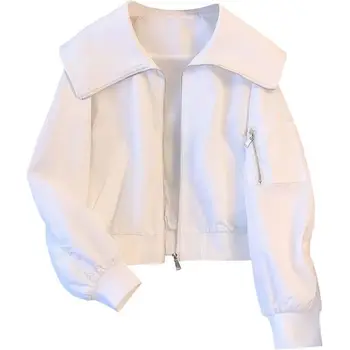Женская куртка-бомбер, шикарная женская повседневная куртка с длинным рукавом и отложным воротником, уличная мода, пальто для отдыха, топ, женская весна U571