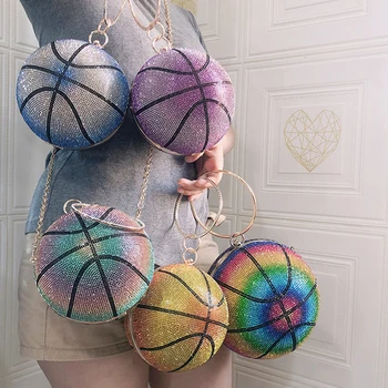Элегантные баскетбольные женские сумки с бриллиантами, роскошная вечерняя сумочка для вечеринок, круглые цепочки, сумка на ремне, стразы, сумки через плечо