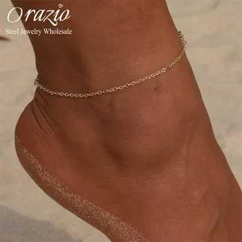Регулируемый браслет Orazio Ankel для женщин, Тонкая цепочка из нержавеющей стали, Летние пляжные Аксессуары для ног, Красивые ювелирные изделия Оптом