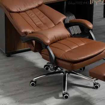 Офисное кресло Удобное для сидячего образа жизни Кожаное кресло босса, на котором можно вздремнуть, Компьютерное вращающееся кресло, бизнес-кресло, кресло для учебы, лежащее ровно