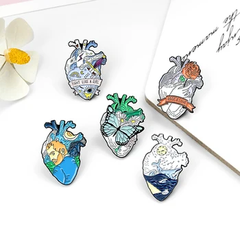 5 стилей креативной эмалированной броши в виде сердца, бабочка, цветок, морская волна, Кит, Булавка с лацканом, Модный значок, подарочные открытки