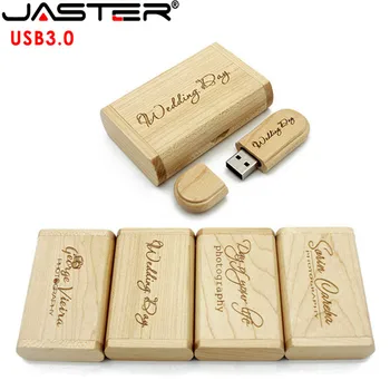 JASTER Оригинальный Деревянный Флешка USB 3,0 4 ГБ 8 ГБ 16 ГБ 32 ГБ 64 ГБ 12 ГБ Флэш-Накопитель Memory Stick Свадебный Подарок 1ШТ бесплатный логотип