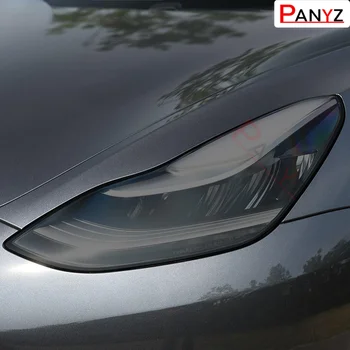 Защитная пленка для автомобильных фар, налобный фонарь, прозрачная дымчато-черная наклейка из ТПУ для Tesla Model 3 2021 2017-На аксессуары