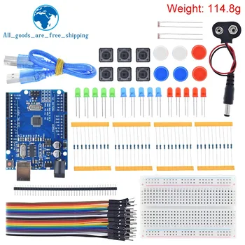 Стартовый набор для мини-макетной платы UNO R3 со светодиодной перемычкой и кнопкой для Arduino Diy Kit School Education Lab