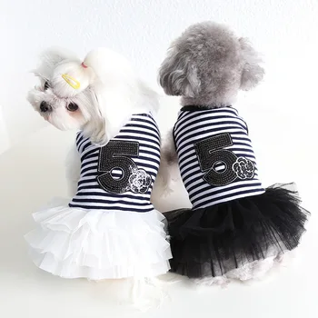 Petstyle Весна-лето № 5 Полосатое платье для собаки, одежда для домашних животных, юбка для кошки для маленькой собаки