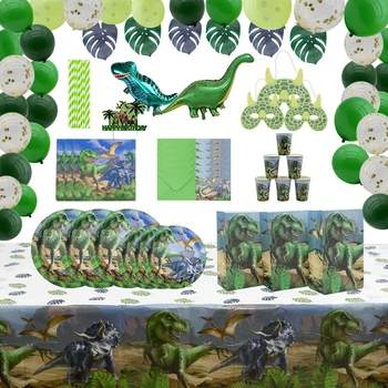 Тематика динозавров Юрского периода Одноразовая Посуда Сафари в джунглях Тарелка для салфеток с динозавром Wild Roar Boy Happy Birthday Party Decor