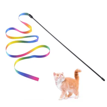 Интерактивные игрушки для кошек, 1 шт., Забавная палочка для кошек, двусторонняя радужная лента, Забавная палочка для кошек, игрушки для кошек, аксессуары для кошек