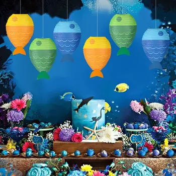 Фонарь в форме рыбы, День рождения в океане, Мультяшные фонарики в форме рыбы, Дети счастливы под водой, декор для вечеринки по случаю Дня рождения, подвески-фонарики