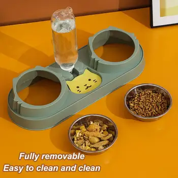 Произведите революцию в кормлении вашего питомца с помощью наклоняемых двойных кошачьих мисок и автоматического дозатора воды - идеально подходит для использования в помещении