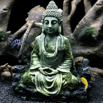 Искусственная Древняя Статуя Будды из смолы, Украшение Аквариума, Домашний Аквариум, Сидящая Статуя, Каменный Орнамент, Рыба, Рептилия, Прячущаяся в скале