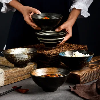 Керамические миски в японском стиле, 5-дюймовые миски для лапши, креативная бытовая посуда, рисовые миски, коммерческие миски для риса в виде труб