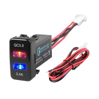 Автомобильное зарядное устройство с двумя USB-портами Быстрая зарядка телефона QC3.0 Автоадаптер Телефон 12V 24V Автомобильный прикуриватель Зарядное устройство для TOYOTA