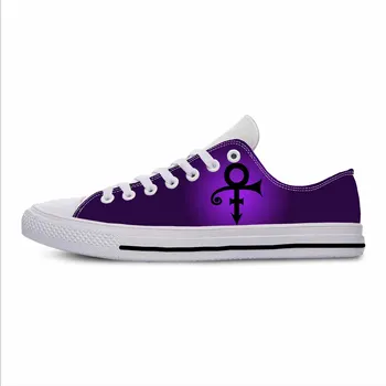 Символ Дождя Певец рок-музыки Фиолетовый Принц Гитара Повседневная Тканевая обувь с низким верхом Удобные Дышащие Мужские и женские кроссовки с 3D принтом