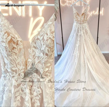Lakshmigown Винтажные кружевные пляжные свадебные платья в стиле Бохо для женщин 2023, свадебные платья трапециевидной формы с глубоким V-образным вырезом, Vestidos Blancos